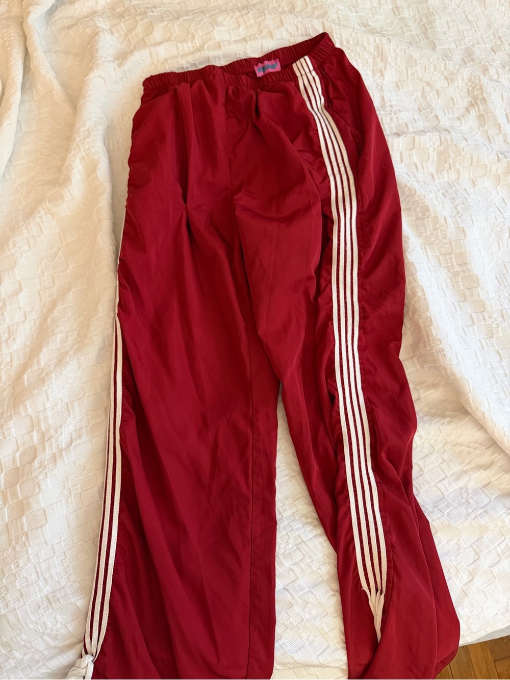 Edikted Red Track Pants with White Stripes